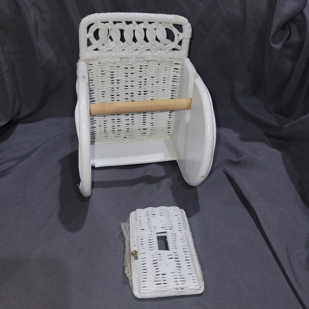 Vintage White Wicker Toilet Paper Holder Light Switch Cover Plate